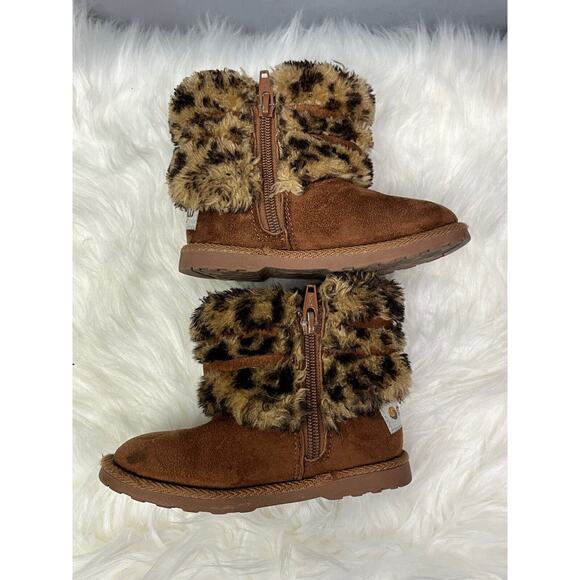 MAKALU California BOOT Girls 8 Plush Leopard Faux Fur, Full Length Zip - Picture 2 of 12